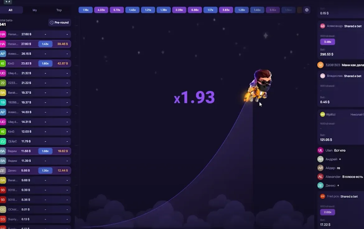 Lucky Jet — таблица ставок и выигрышей игроков